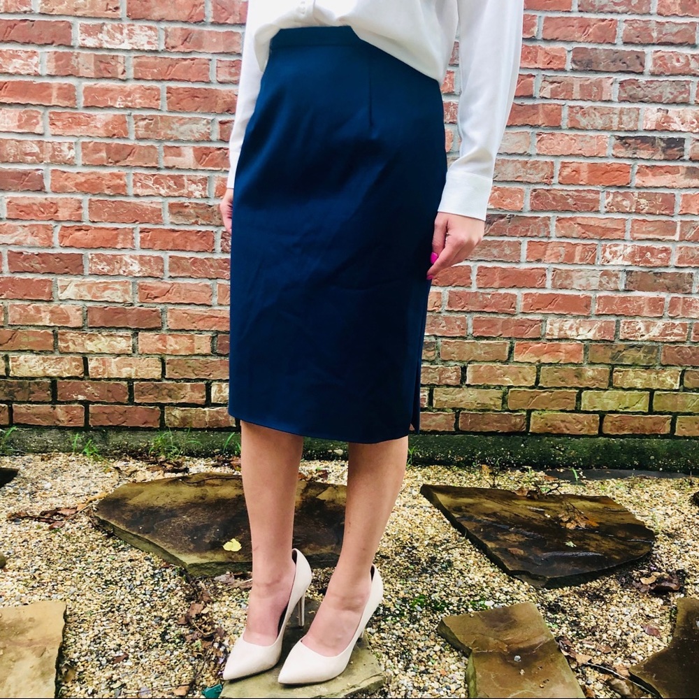 Raoul deep blue side split pencil skirt